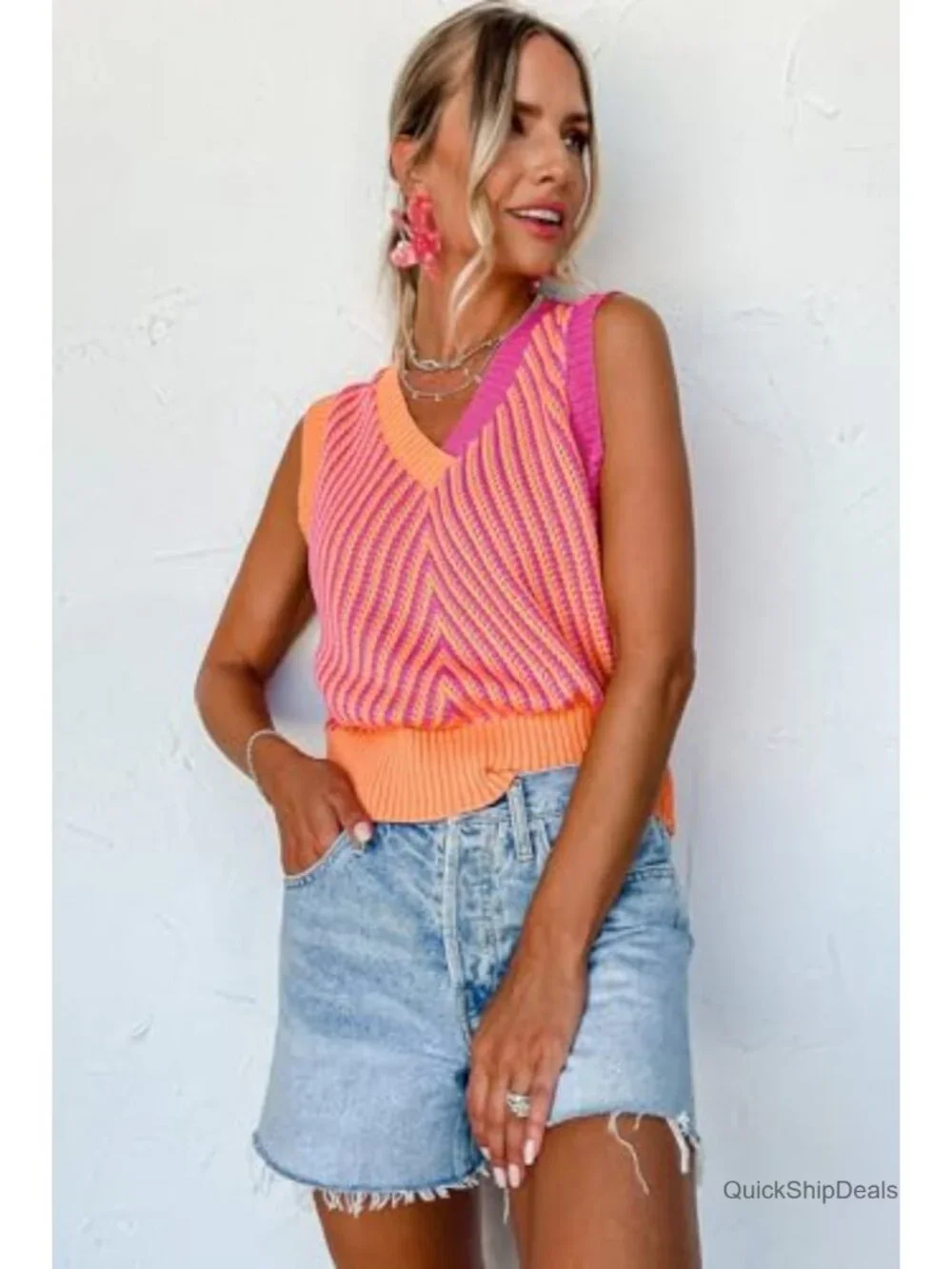 Sleeveless Sweater Vest V Neck Knitted Pullover Top
